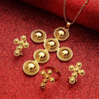 Ethiopian Gold Jewelry Set | Habesha Pendant, Earrings & Ring - EthGebya