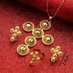 Ethiopian Gold Jewelry Set | Habesha Pendant, Earrings & Ring - EthGebya