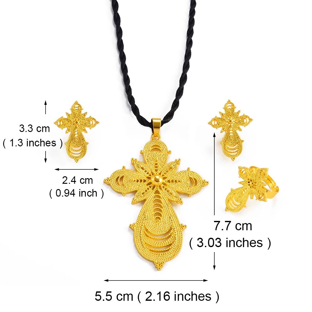 Ethiopian Jewelry Set | Cross Pendant Necklace, Ring & Earrings - EthGebya