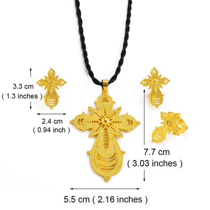 Ethiopian Jewelry Set | Cross Pendant Necklace, Ring & Earrings - EthGebya
