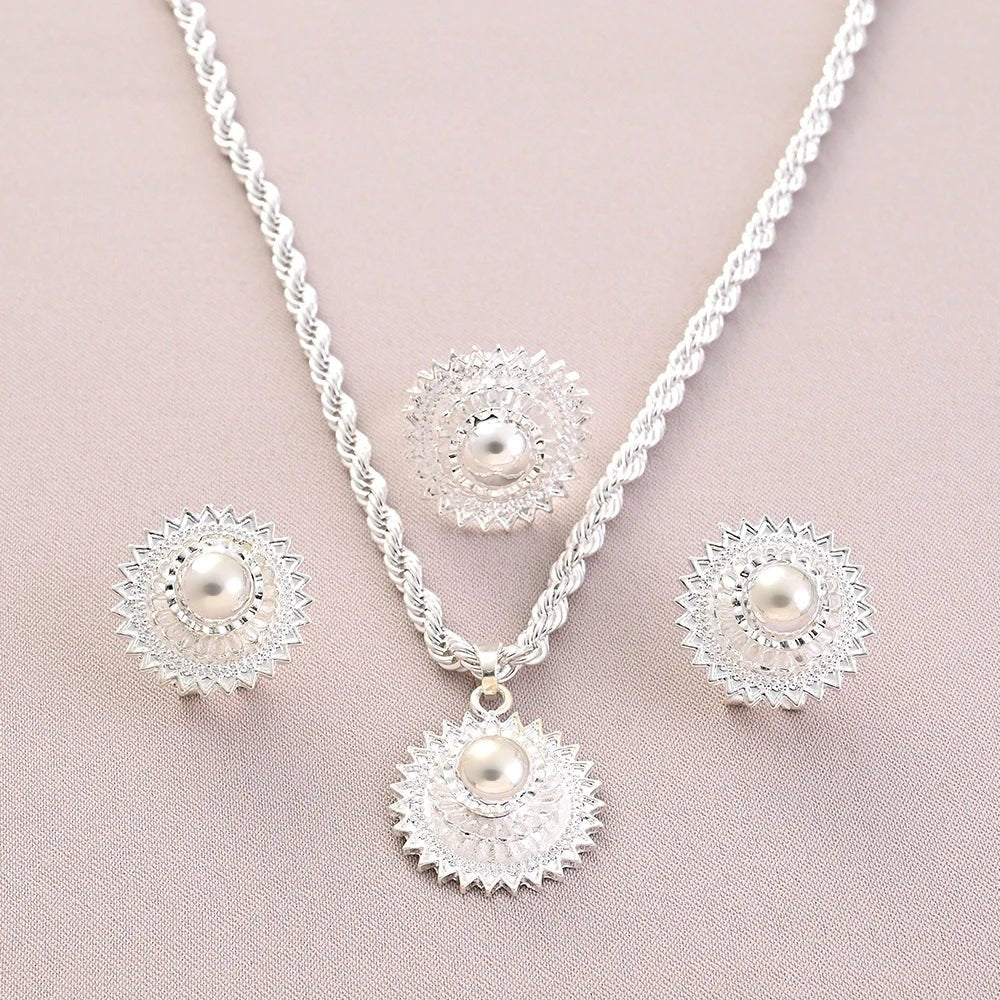 Ethiopian Silver Jewelry Set | Necklace, Earrings & Ring for Women - EthGebya