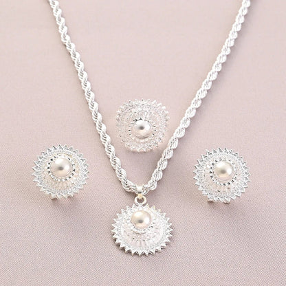 Ethiopian Silver Jewelry Set | Necklace, Earrings & Ring for Women - EthGebya