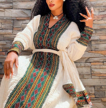 Fetil Habesha Dress - የአክሱም ፈትል ቀሚስ | Ethiopian Dress - EthGebya