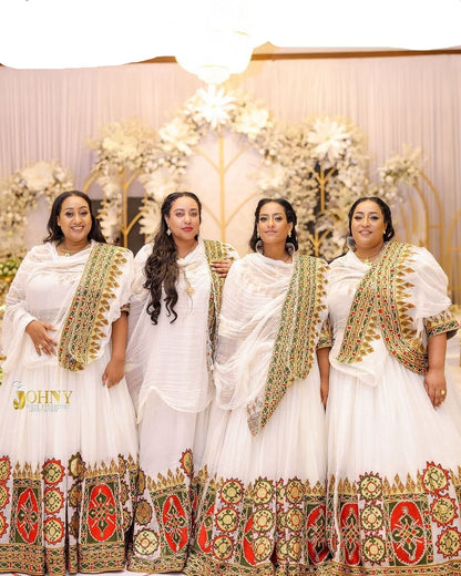 Flowing Multicolored Ethiopian Dress | Habesha Celebration Attire - EthGebya