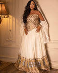Gold, Brown & Silver Modern Habesha Kemis | Elegant Ethiopian Dress - EthGebya