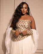 Gold, Brown & Silver Modern Habesha Kemis | Elegant Ethiopian Dress - EthGebya