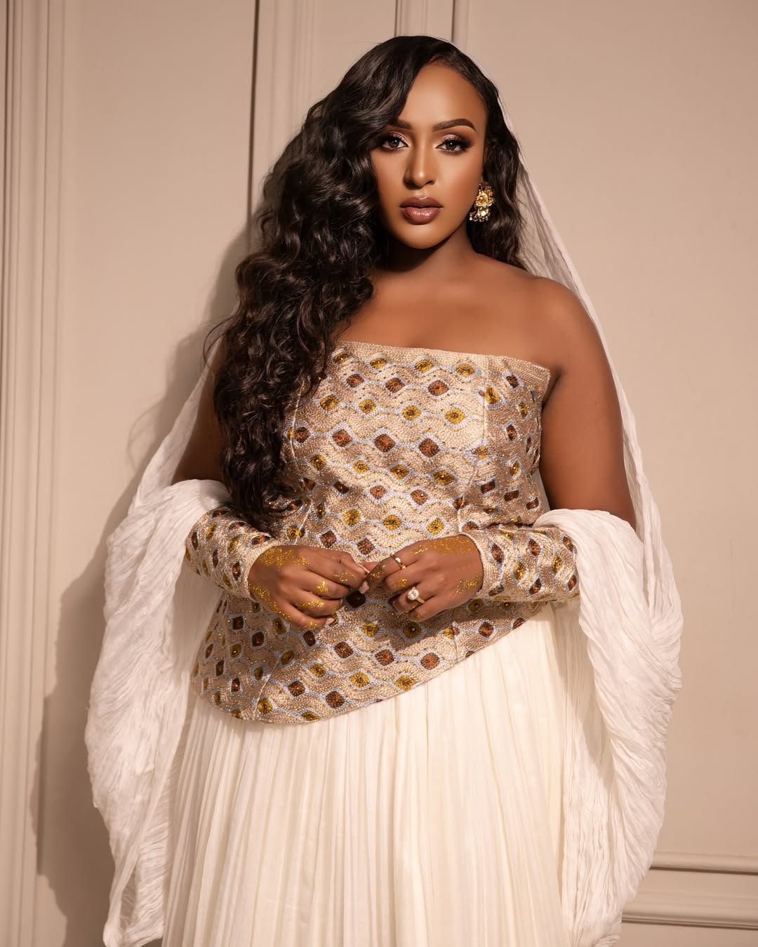 Gold, Brown & Silver Modern Habesha Kemis | Elegant Ethiopian Dress - EthGebya