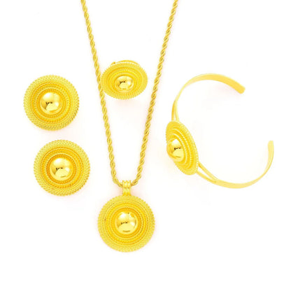 Gold Color Geometry Jewelry Set | Ethiopian Necklace, Ring & Earrings - EthGebya