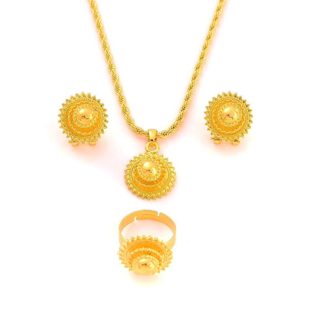 Gold Eritrean Ethiopian Jewelry Set – Necklace, Ring & Earrings - EthGebya