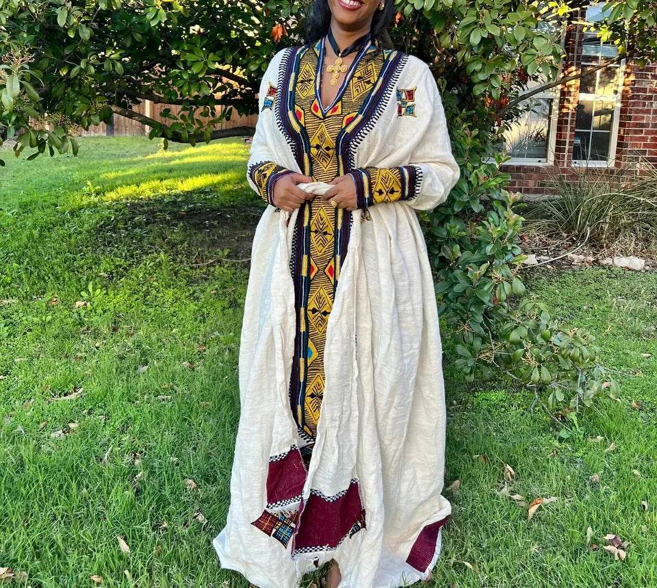 Gondar Ethiopian Dress – Traditional Designer Habesha Kemis | Authentic Ethiopian Traditional Outfit - EthGebya