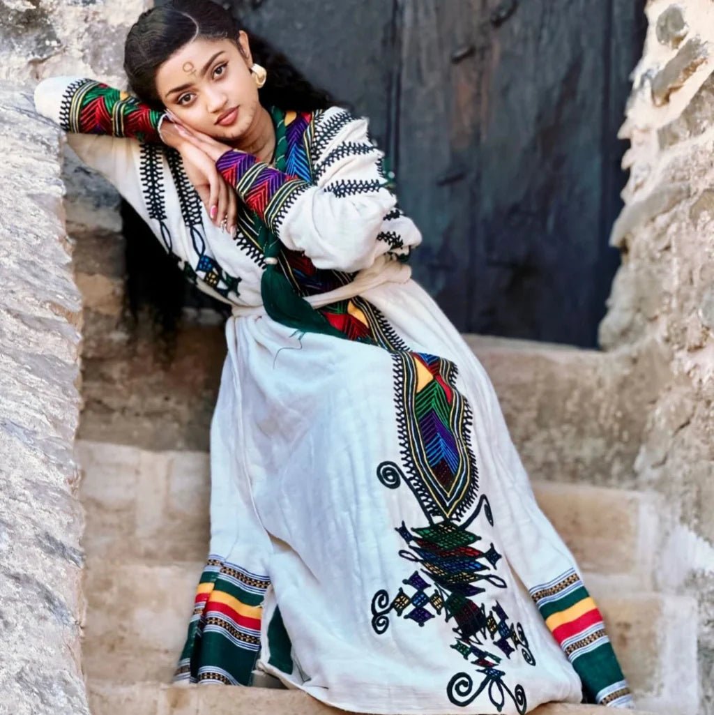 Gondar Habesha Dress | Handwoven Ethiopian Cotton & Embroidery - EthGebya