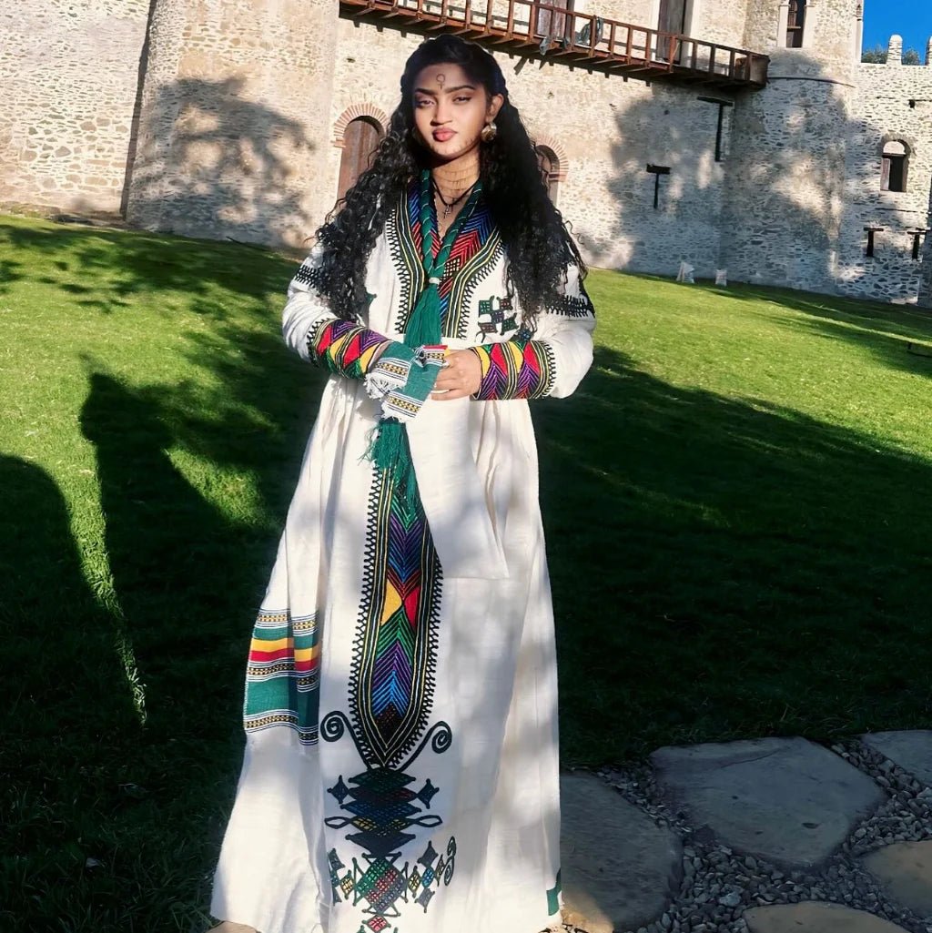 Gondar Habesha Dress | Handwoven Ethiopian Cotton & Embroidery - EthGebya