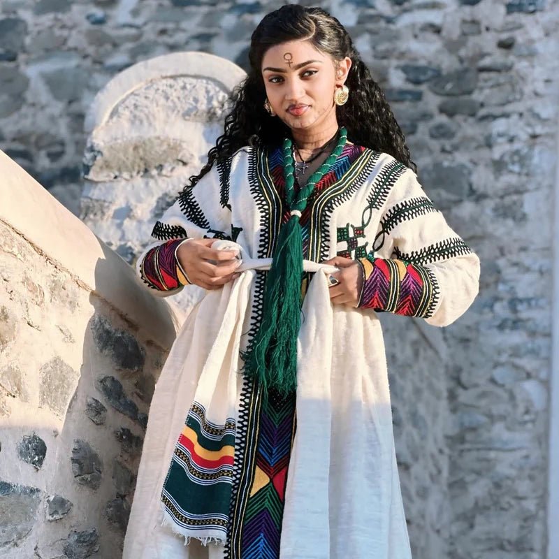 Gondar Habesha Dress | Handwoven Ethiopian Cotton & Embroidery - EthGebya