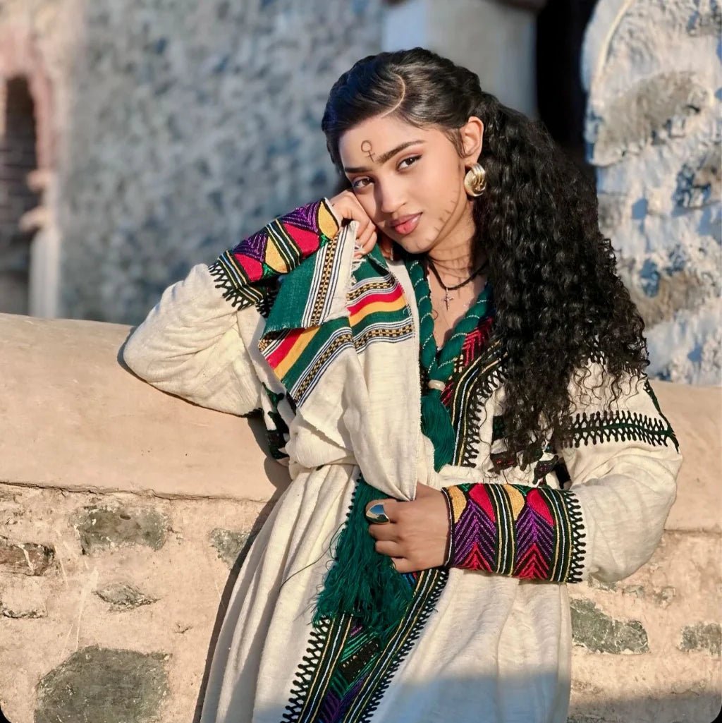 Gondar Habesha Dress | Handwoven Ethiopian Cotton & Embroidery - EthGebya