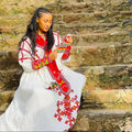Gondar Habesha Kemis | White & Red Ethiopian Traditional Dress - EthGebya