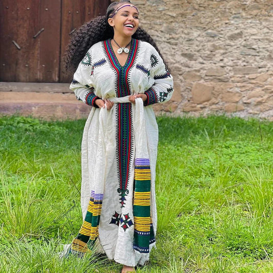 Gonder Ethiopian Habesha Dress | Handwoven Traditional Dress - EthGebya