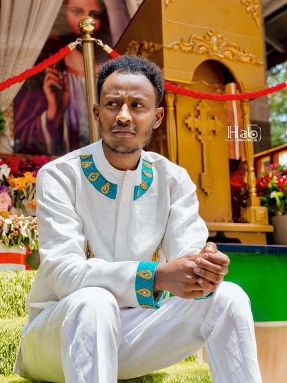 Green and Yellow Habesha Shirt | Modern Ethiopian Men’s Wear - EthGebya