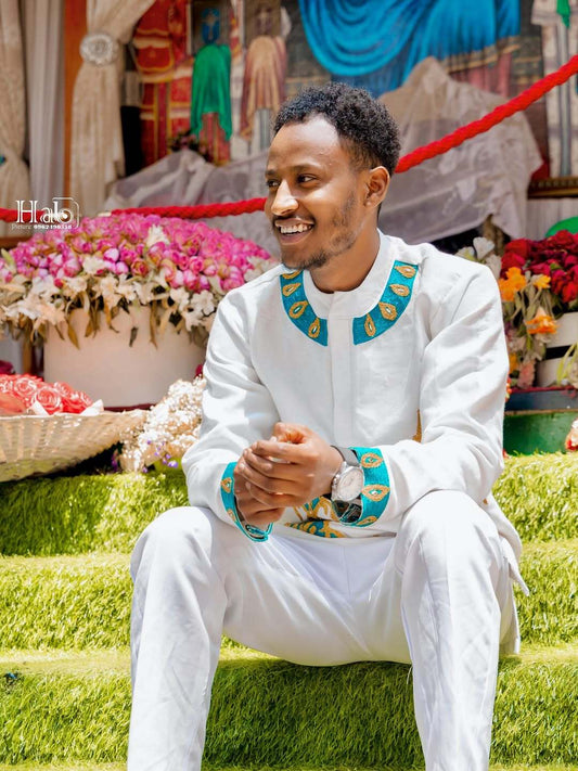 Green and Yellow Habesha Shirt | Modern Ethiopian Men’s Wear - EthGebya