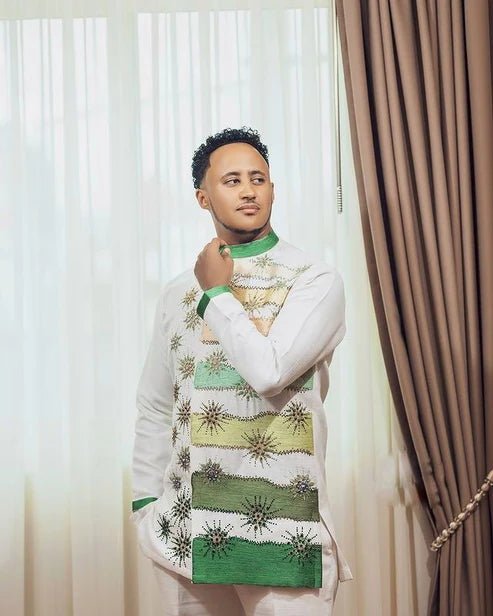 Green Habesha Men’s Shirt | Modern Ethiopian Wedding Outfit - EthGebya