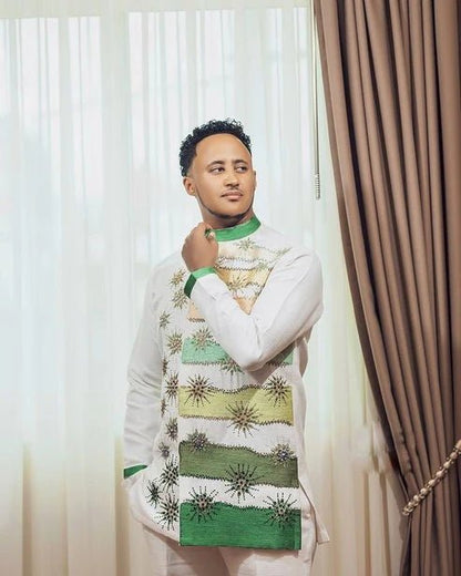 Green Habesha Men’s Shirt | Modern Ethiopian Wedding Outfit - EthGebya