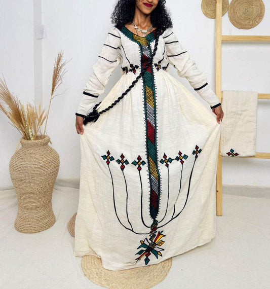 Habesha Cultural Dress - Gondar Ethiopian women's dress Habesha Kemis - EthGebya
