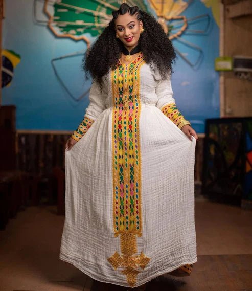 Hand - Embroidered Axum Fetil | Traditional Habesha Dress - EthGebya