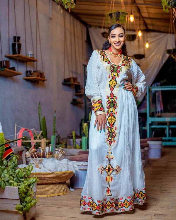 Handwoven Habesha Zuria Kemis | Exquisite Ethiopian Traditional Dress - EthGebya