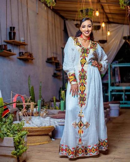 Handwoven Habesha Zuria Kemis | Exquisite Ethiopian Traditional Dress - EthGebya