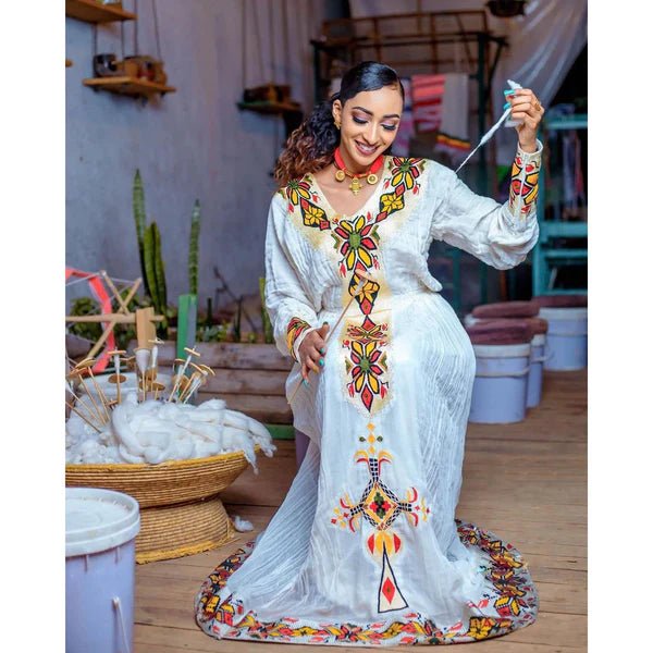 Handwoven Habesha Zuria Kemis | Exquisite Ethiopian Traditional Dress - EthGebya
