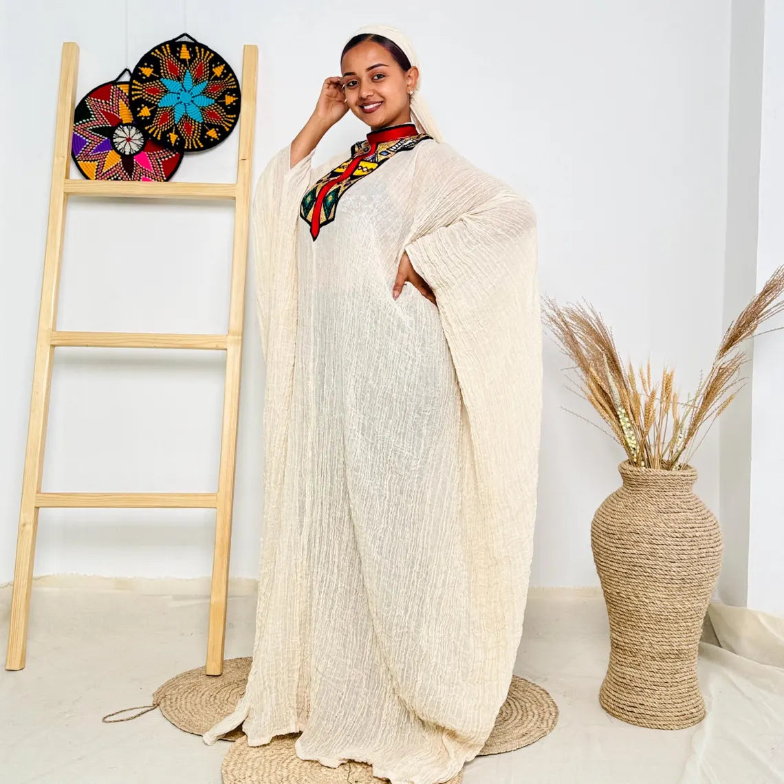 Red & Gold Free-Size Habesha Kemis Lightweight Ethiopian Dress ethgebya gebeya habesha usa kemis freesize