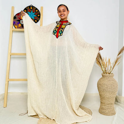 Red & Gold Free-Size Habesha Kemis Lightweight Ethiopian Dress ethgebya gebeya habesha usa kemis freesize