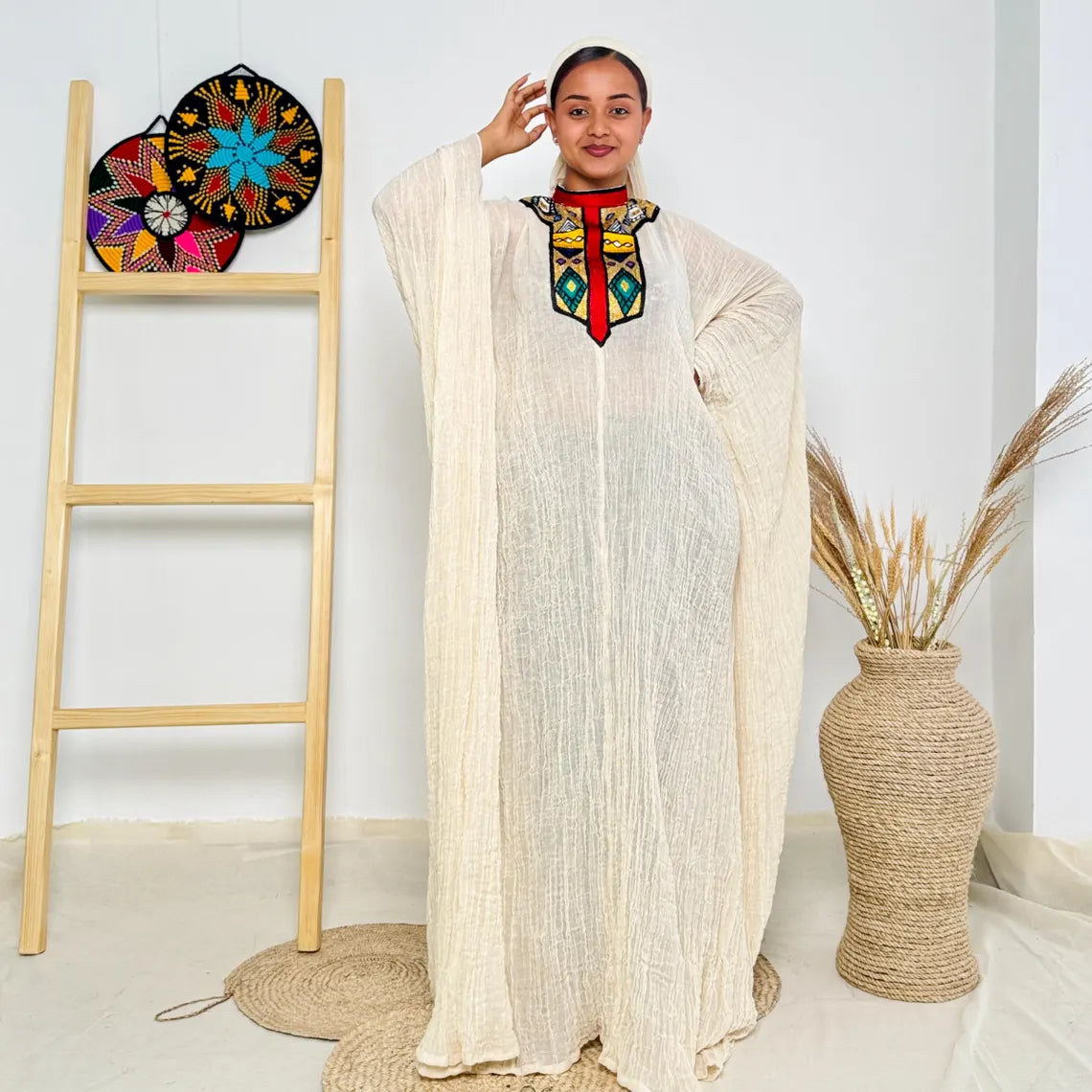 Red & Gold Free-Size Habesha Kemis Lightweight Ethiopian Dress ethgebya gebeya habesha usa kemis freesize