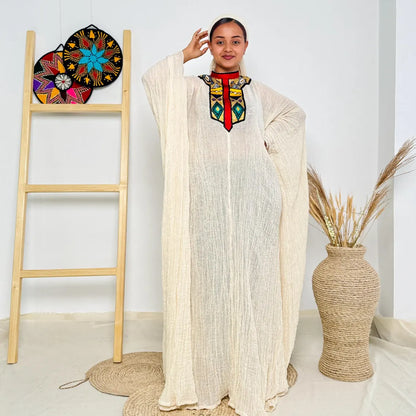 Red & Gold Free-Size Habesha Kemis Lightweight Ethiopian Dress ethgebya gebeya habesha usa kemis freesize