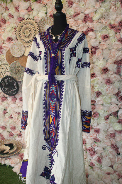 Gondar Fetil Ethiopian Purple Dress | Amhara Traditional Kemis
