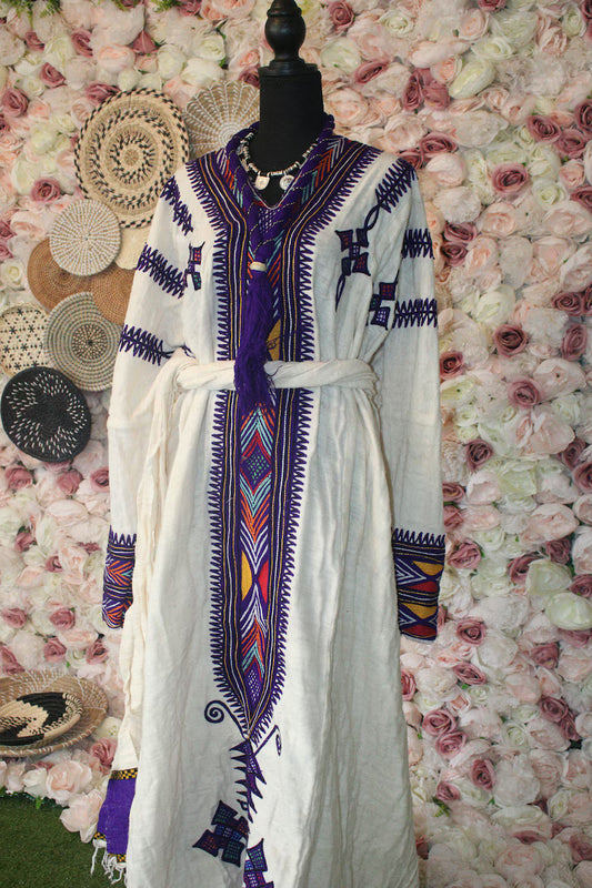 Gondar Fetil Ethiopian Purple Dress | Amhara Traditional Kemis