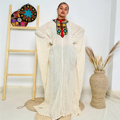 Red & Gold Free-Size Habesha Kemis Lightweight Ethiopian Dress ethgebya gebeya habesha usa kemis freesize