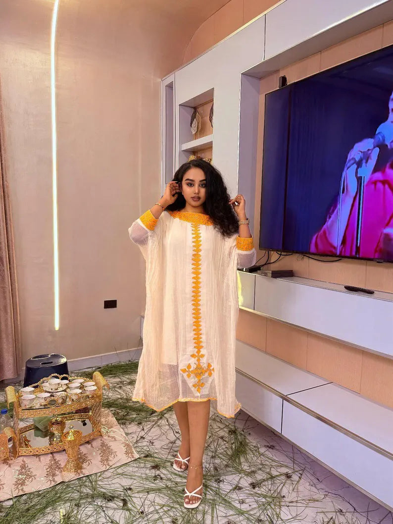 Handwoven Simple Habesha Dress: Minimalist Ethiopian Eritrean Traditional Women’s Top Gown for Everyday, Elegance and Cultural Celebrations