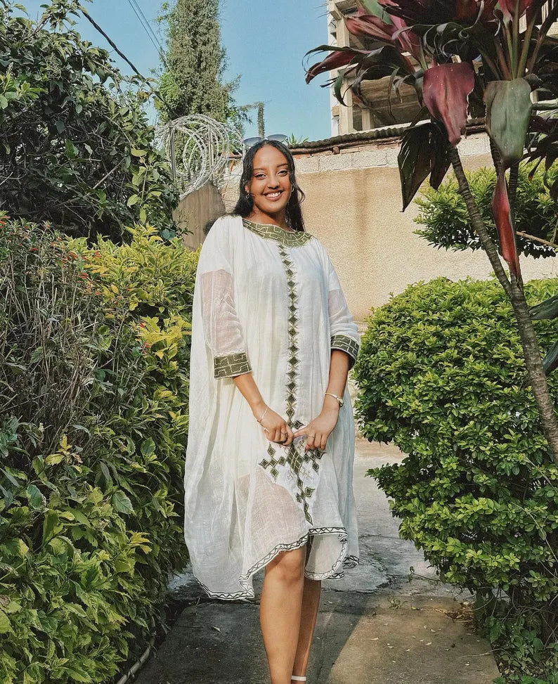 Handwoven Simple Habesha Dress: Minimalist Ethiopian Eritrean Traditional Women’s Top Gown for Everyday, Elegance and Cultural Celebrations