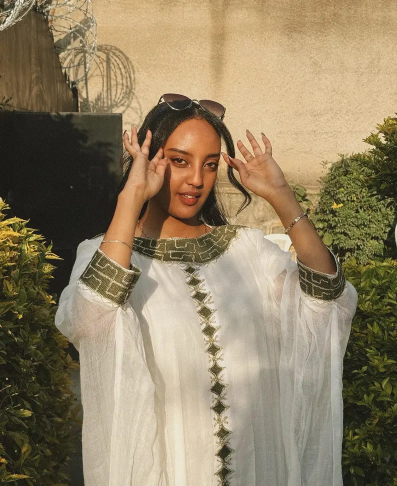 Handwoven Simple Habesha Dress: Minimalist Ethiopian Eritrean Traditional Women’s Top Gown for Everyday, Elegance and Cultural Celebrations