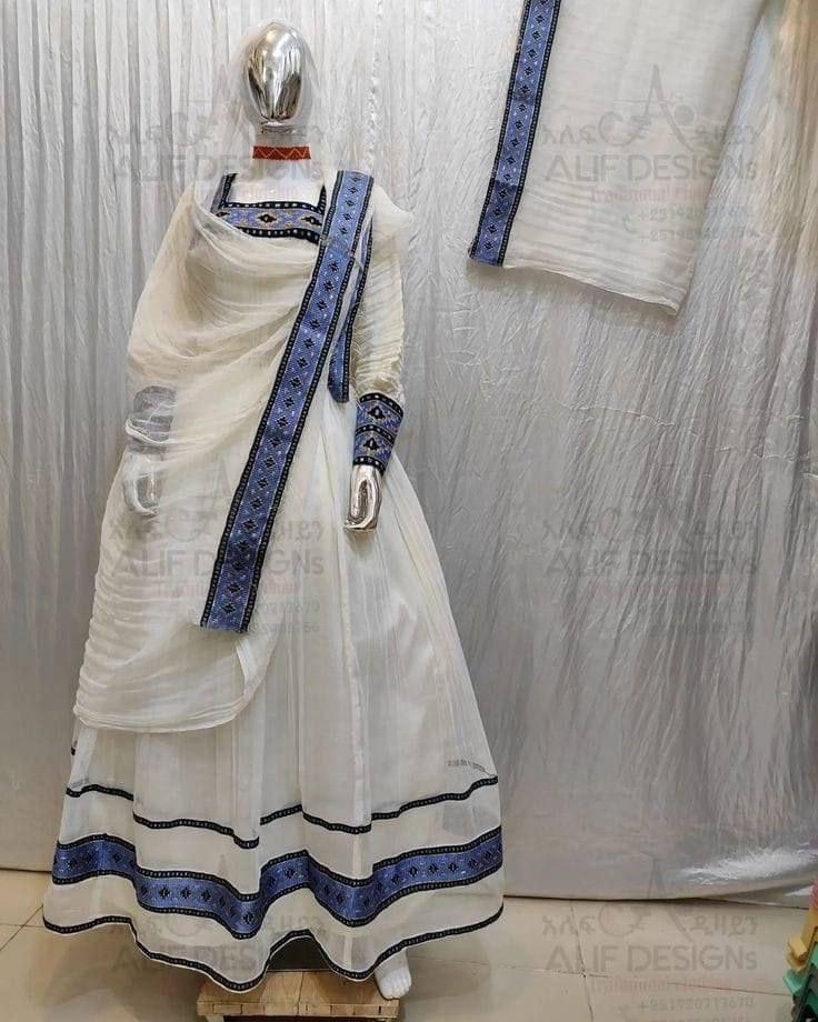 Handwoven Cotton Habesha Kemis Dress: Ethiopian Eritrean Traditional Clothing