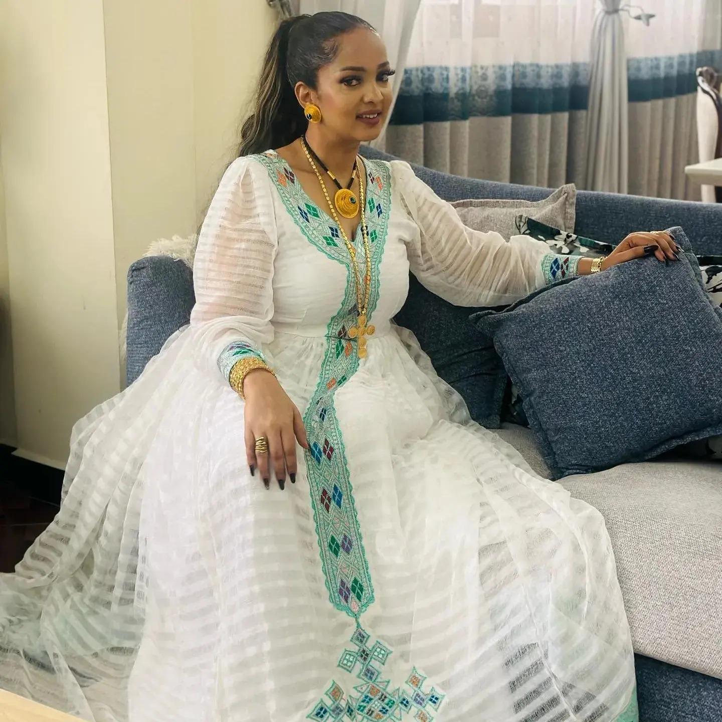 Handwoven Cotton Habesha Kemis Dress: Ethiopian Eritrean Wedding