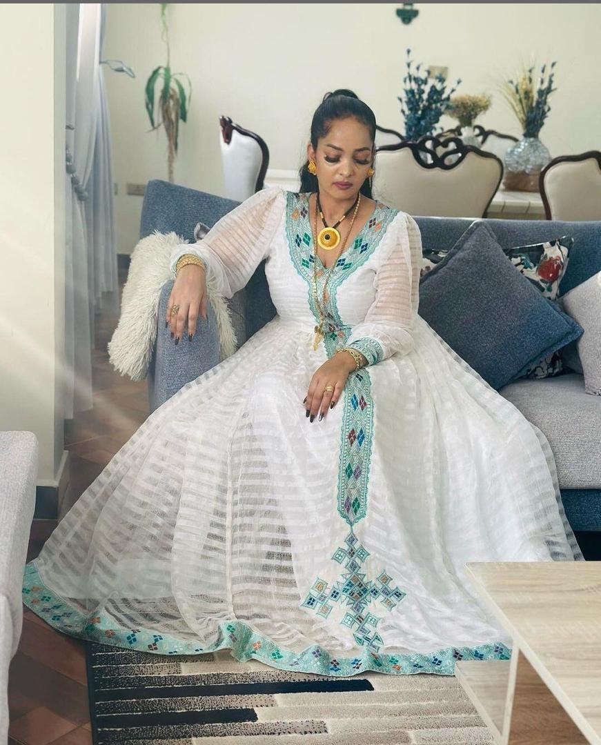 Handwoven Cotton Habesha Kemis Dress: Ethiopian Eritrean Wedding