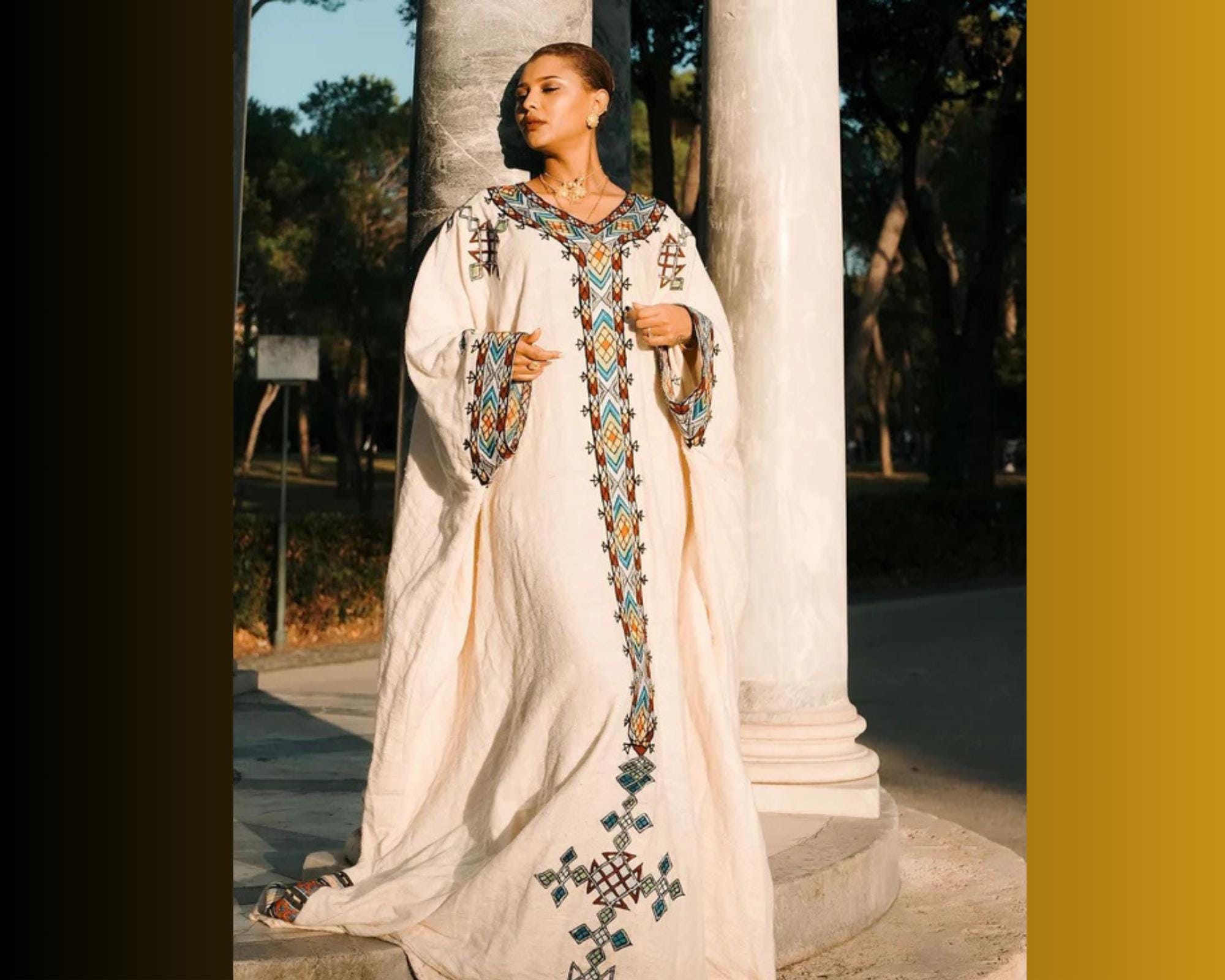 Handmade Freesize Habesha Kemis Embroidered Dress: Ethiopian & Eritrean Cotton Outfit for Women, Traditional Celebration Tilf, Tilet Details