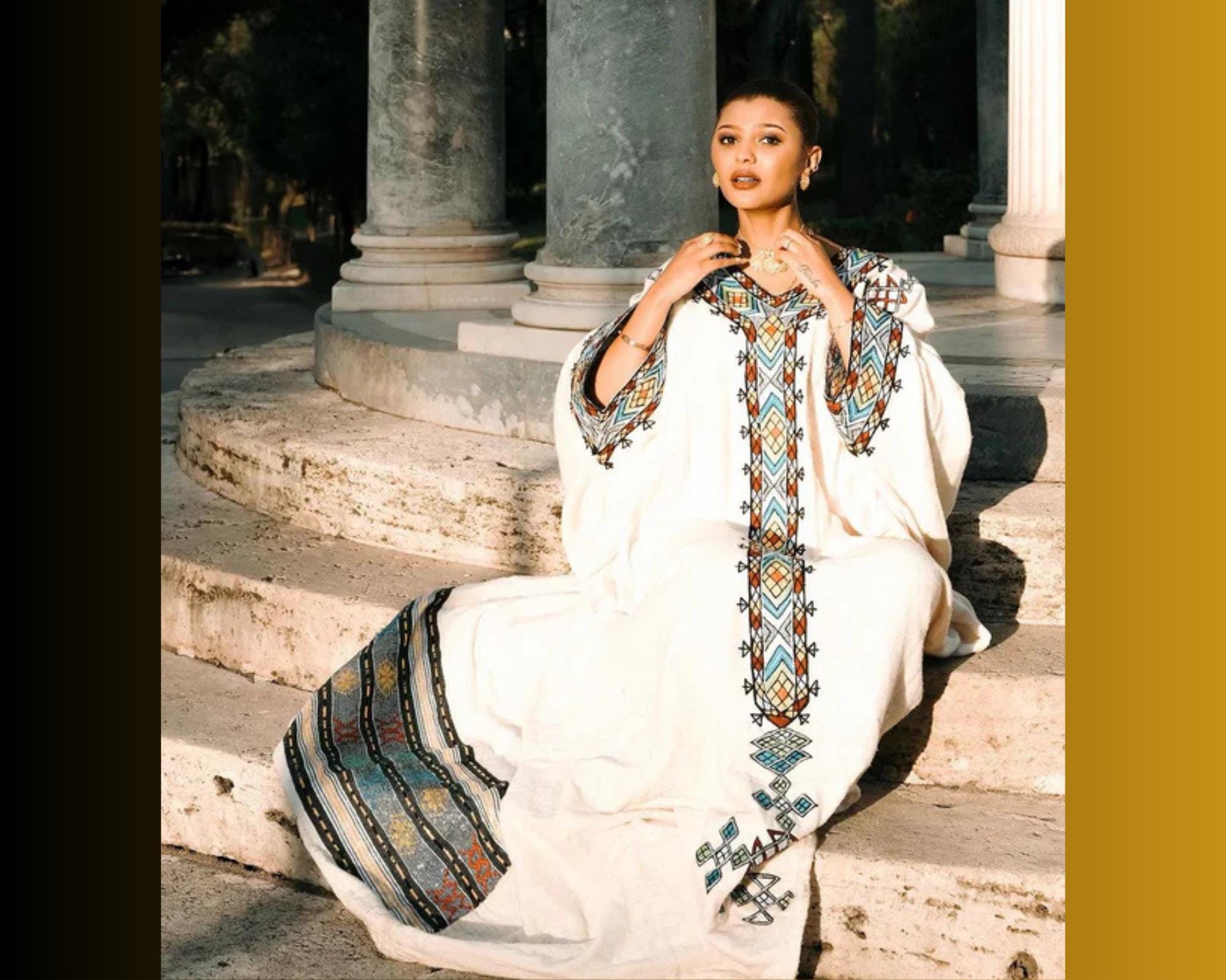 Handmade Freesize Habesha Kemis Embroidered Dress: Ethiopian & Eritrean Cotton Outfit for Women, Traditional Celebration Tilf, Tilet Details