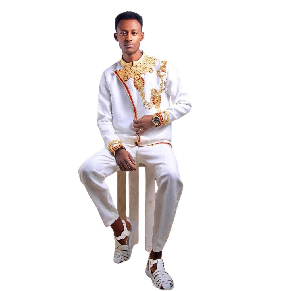 Handwoven Ethiopian Men’s Shirt: Habesha Wedding Outfit, Traditional Cultural Attire, Elegant Tilet Fashion, Modern Church, New Holiday Tilf