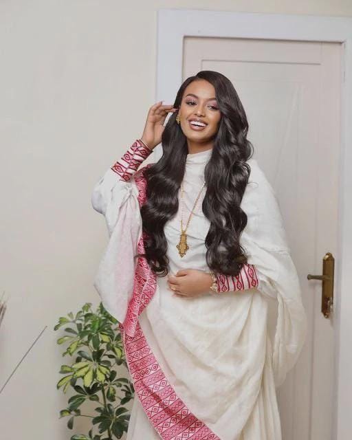 New Ethiopian Dress For Women, Traditional Saba Kemis, Eritrean Cultural Zuria Handmade Clothing Gift