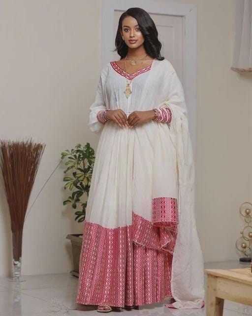 New Ethiopian Dress For Women, Traditional Saba Kemis, Eritrean Cultural Zuria Handmade Clothing Gift
