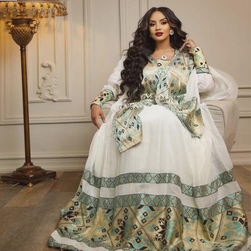 Ethiopian Cultural Dress, Zuria Saba Tibeb, Traditional Wedding Attire, New Tilet Handmade Kemis, Habesha Style Cloth