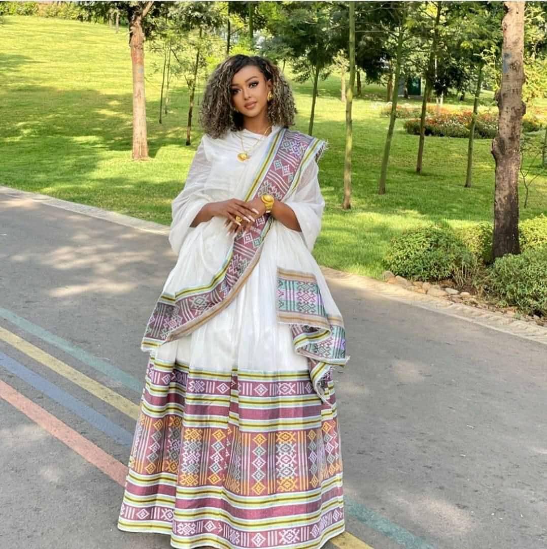 Handmade Lavender Habesha Kemis, Ethiopian and Eritrean Dress, handwoven cotton with elaborate embroidery