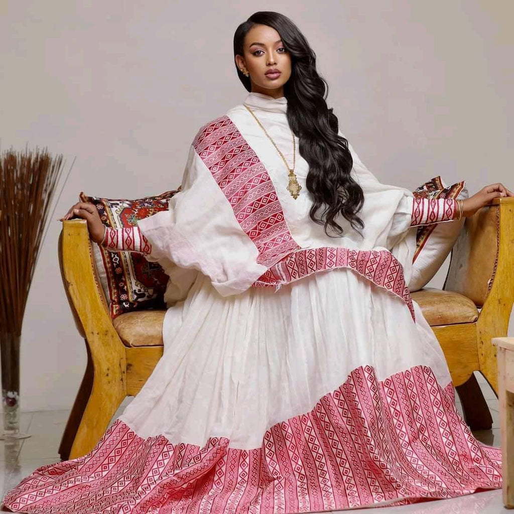 New Ethiopian Dress For Women, Traditional Saba Kemis, Eritrean Cultural Zuria Handmade Clothing Gift